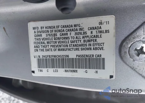 2012 Honda Civic Ex from USA, damaged, VIN 2HGFB2F86CH522596